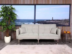 Vente-unique Klik-Klak En Bz Slaapbank-Slaapbank Mcw-K65, Stof/Textiel Creme-Beige