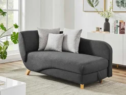 Vente-unique Chaise Longue-Slaapbank Van Antraciete Stof Met Opbergruimte - Hoek Rechts - Penelope