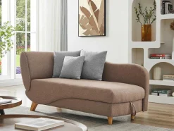 Vente-unique Chaise Longue-Slaapbank Van Bruine Stof Met Opbergruimte - Hoek Rechts - Penelope
