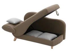 Vente-unique Chaise Longue-Slaapbank Van Bruine Stof Met Opbergruimte - Hoek Rechts - Penelope