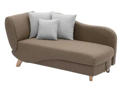 Vente-unique Chaise Longue-Slaapbank Van Bruine Stof Met Opbergruimte - Hoek Rechts - Penelope