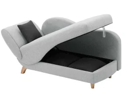 Vente-unique Chaise Longue-Slaapbank Van Lichtgrijze Stof Met Opbergruimte - Hoek Rechts - Penelope