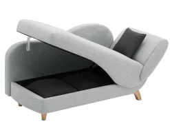 Vente-unique Chaise Longue-Slaapbank Van Lichtgrijze Stof Met Opbergruimte - Hoek Links - Penelope