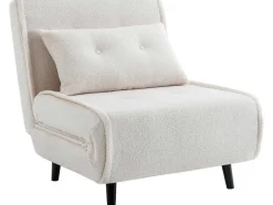 Vente-unique Uitklapbare Fauteuil-Slaapfauteuil Van Ivoorwitte Bouclestof Uribia