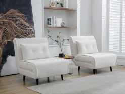 Vente-unique Uitklapbare Fauteuil-Slaapfauteuil Van Ivoorwitte Bouclestof Uribia