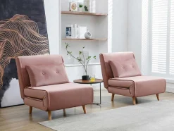 Vente-unique Uitklapbare Fauteuil-Slaapfauteuil Van Poederroze Velours Uribia