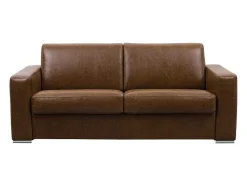LINEA SOFA Zitbank-Snel Omgebouwde Slaapbank Met 3 Zitplaatsen In 100% Vintage Karamel Buffelleer En Een Matras Van 18 Cm Delectea Ii