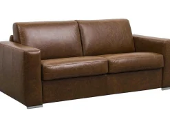 LINEA SOFA Zitbank-Snel Omgebouwde Slaapbank Met 3 Zitplaatsen In 100% Vintage Karamel Buffelleer En Een Matras Van 18 Cm Delectea Ii