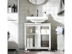 Sobuy Wastafelmeubel-Badkamer Onder Aanrecht, Onder Aanrecht, Onder Wastafel, Aanrecht, Gootsteen Afdekking Met 2 Deuren, 60X30X60 Cm, Wit, Bzr108-Ii-W