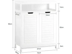 Sobuy Toiletmeubel-Badkamermeubel Toiletkast Ladekast Kastopbergmeubel Met 2 Deuren, Verstelbare Planken, 70X35X90 Cm, Bzr121-W