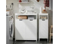 Sobuy Toiletmeubel-Badkamermeubel Toiletkast Ladekast Kastopbergmeubel Met 2 Deuren, Verstelbare Planken, 70X35X90 Cm, Bzr121-W