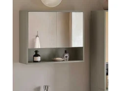 Sobuy Muurkast Badkamer-Badkamerwandkast Met Spiegel, Wandgemonteerd Wastafelmeubel, Opbergkast Met 2 Deuren, Open Vak En Verstelbare Planken, 60 X 20 X 49,5 Cm, Grijs, Bzr134-Ng