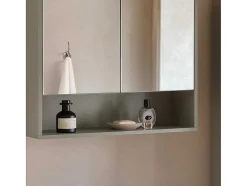 Sobuy Muurkast Badkamer-Badkamerwandkast Met Spiegel, Wandgemonteerd Wastafelmeubel, Opbergkast Met 2 Deuren, Open Vak En Verstelbare Planken, 60 X 20 X 49,5 Cm, Grijs, Bzr134-Ng