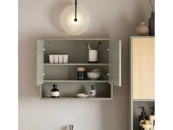 Sobuy Muurkast Badkamer-Badkamerwandkast Met Spiegel, Wandgemonteerd Wastafelmeubel, Opbergkast Met 2 Deuren, Open Vak En Verstelbare Planken, 60 X 20 X 49,5 Cm, Grijs, Bzr134-Ng