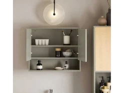 Sobuy Muurkast Badkamer-Badkamerwandkast Met Spiegel, Wandgemonteerd Wastafelmeubel, Opbergkast Met 2 Deuren, Open Vak En Verstelbare Planken, 60 X 20 X 49,5 Cm, Grijs, Bzr134-Ng