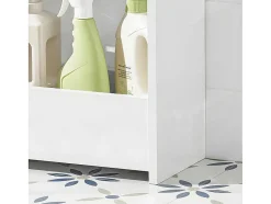 Sobuy Toiletmeubel-Bzr48-W Toiletrolhouder, Badkamer Toiletkast, Badkamermeubels, Houten Vloer Staande Badkamerkast