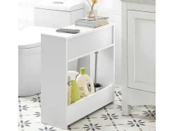 Sobuy Toiletmeubel-Bzr48-W Toiletrolhouder, Badkamer Toiletkast, Badkamermeubels, Houten Vloer Staande Badkamerkast