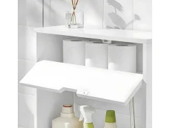 Sobuy Toiletmeubel-Bzr48-W Toiletrolhouder, Badkamer Toiletkast, Badkamermeubels, Houten Vloer Staande Badkamerkast