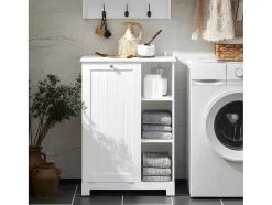 Sobuy Toiletmeubel-Bzr105-W Waszak Waskast Met 3 Planken En 1 Uitneembare Wasmand