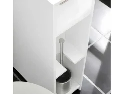 Sobuy Toiletmeubel-Compacte Toiletkast, Smal Badkameropbergmeubel Op Wielen, Toiletrolhouder Met 1 Kanteldeur, 2 Laden En 1 Open Achtercompartiment, Veelzijdige Opbergwagen, 60X20X75 Cm, Bzr111-W