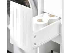Sobuy Toiletmeubel-Compacte Toiletkast, Smal Badkameropbergmeubel Op Wielen, Toiletrolhouder Met 1 Kanteldeur, 2 Laden En 1 Open Achtercompartiment, Veelzijdige Opbergwagen, 60X20X75 Cm, Bzr111-W