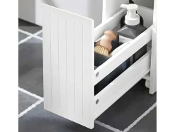 Sobuy Toiletmeubel-Compacte Toiletkast, Smal Badkameropbergmeubel Op Wielen, Toiletrolhouder Met 1 Kanteldeur, 2 Laden En 1 Open Achtercompartiment, Veelzijdige Opbergwagen, 60X20X75 Cm, Bzr111-W