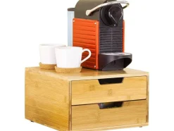 Sobuy Keukenaccessoire En -Opbergruimte-Frg82-N Capsulehouder Met 2 Lades Duurzaam Bamboe Opberglade Koffiecapsule Houder Nespresso
