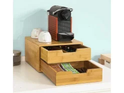 Sobuy Keukenaccessoire En -Opbergruimte-Frg82-N Capsulehouder Met 2 Lades Duurzaam Bamboe Opberglade Koffiecapsule Houder Nespresso