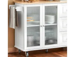 Sobuy Keukeneiland-Keukentrolley Op Wielen Keukeneiland Serveerwagen Buffetkast Keukenkast Met 3 Laden, 2 Deuren, Kruidenrek En Handdoekenrek, 128X46X92 Cm, Fkw120-Wn