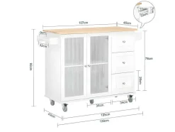 Sobuy Keukeneiland-Keukentrolley Op Wielen Keukeneiland Serveerwagen Buffetkast Keukenkast Met 3 Laden, 2 Deuren, Kruidenrek En Handdoekenrek, 128X46X92 Cm, Fkw120-Wn