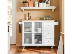 Sobuy Keukeneiland-Keukentrolley Op Wielen Keukeneiland Serveerwagen Buffetkast Keukenkast Met 3 Laden, 2 Deuren, Kruidenrek En Handdoekenrek, 128X46X92 Cm, Fkw120-Wn