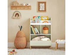 Sobuy Babymeubel-Kinderspeelgoedopbergplank, Boekenplank, Opbergeenheid Voor Kinderkamer, Boekenkast Met 2 Planken En 3 Open Vakken, 60 X 36 X 89 Cm, Kmb90-Gr