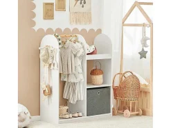 Sobuy Kleine Opberger En Slaapkameraccessoire-Kmb40-W Kinderkledingkast, Kinderslaapkamer Kledingrek, Kinderkledingrek, Kledingroedes, Kapstok, Kledingkasten Met 3 Planken, 1 Mand En 3 Haken