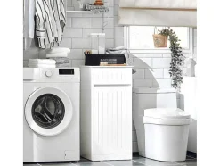 Sobuy Toiletmeubel-Linnenkast, Wasmand, Badkameronderkast, Toiletkast, Opbergmeubel Met 1 Lade En 1 Uitneembare Wasmand, Wit, 40X39X86Cm, Bzr110-W