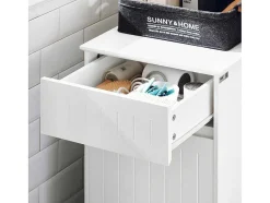 Sobuy Toiletmeubel-Linnenkast, Wasmand, Badkameronderkast, Toiletkast, Opbergmeubel Met 1 Lade En 1 Uitneembare Wasmand, Wit, 40X39X86Cm, Bzr110-W