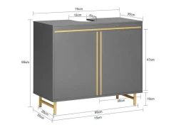 Sobuy Wastafelmeubel-Onderbouwkast, Onderbouwkast Met 2 Deuren En 2 Planken, Vrijstaand Badkamermeubel, Badkameropbergkast, Grijs, L75 X D35 X H65 Cm, Bzr129-Hg