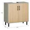 Sobuy Wastafelmeubel-Ondergootsteen, Ondergootsteen, Badkamermeubel Met 2 Deuren En 2 Planken, Badkameropbergkast, L60 X D30 X H60 Cm, Grijs En Hout, Bzr133-Ng
