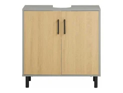 Sobuy Wastafelmeubel-Ondergootsteen, Ondergootsteen, Badkamermeubel Met 2 Deuren En 2 Planken, Badkameropbergkast, L60 X D30 X H60 Cm, Grijs En Hout, Bzr133-Ng