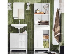 Sobuy Wastafelmeubel-Wastafelmeubel Badkamermeubel Wastafelopbergkast Met 2 Schuifdeuren Wit Lph 60 X 30 X 61 Cm Bzr142-W