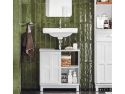 Sobuy Wastafelmeubel-Wastafelmeubel Badkamermeubel Wastafelopbergkast Met 2 Schuifdeuren Wit Lph 60 X 30 X 61 Cm Bzr142-W