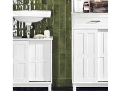 Sobuy Wastafelmeubel-Wastafelmeubel Badkamermeubel Wastafelopbergkast Met 2 Schuifdeuren Wit Lph 60 X 30 X 61 Cm Bzr142-W
