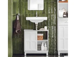 Sobuy Wastafelmeubel-Wastafelmeubel Badkamermeubel Wastafelopbergkast Met 2 Schuifdeuren Wit Lph 60 X 30 X 61 Cm Bzr142-W