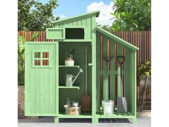 ModernLuxe Tuinhuis-Sparrenhouten Tuinhuis - Gereedschapsschuur Met 2 Geintegreerde Planken - H 173 Cm - Waterdicht Pvc Dak - Groen