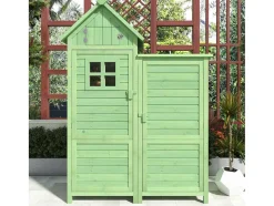 ModernLuxe Tuinhuis-Sparrenhouten Tuinhuis - Gereedschapsschuur Met 2 Geintegreerde Planken - H 173 Cm - Waterdicht Pvc Dak - Groen