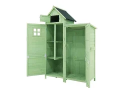 ModernLuxe Tuinhuis-Sparrenhouten Tuinhuis - Gereedschapsschuur Met 2 Geintegreerde Planken - H 173 Cm - Waterdicht Pvc Dak - Groen