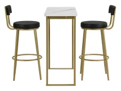 ModernLuxe Keukenmeubel-Staande Eettafel - 1 Tafel En 2 Krukken - Rechthoekige Tafel - Zwart & Goud