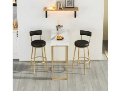 ModernLuxe Keukenmeubel-Staande Eettafel - 1 Tafel En 2 Krukken - Rechthoekige Tafel - Zwart & Goud