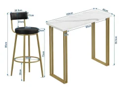 ModernLuxe Keukenmeubel-Staande Eettafel - 1 Tafel En 2 Krukken - Rechthoekige Tafel - Zwart & Goud