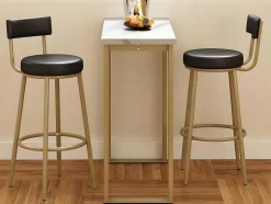 ModernLuxe Keukenmeubel-Staande Eettafel - 1 Tafel En 2 Krukken - Rechthoekige Tafel - Zwart & Goud