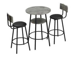 ModernLuxe Keukenmeubel-Staande Eettafel - 1 Tafel En 2 Krukken - Ronde Tafel Met Opbergplank - Zwart & Grijs